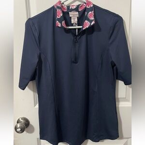 Tommy Bahama blue pink‎ shell  UPF Golf Tennis Shirt Top small  new